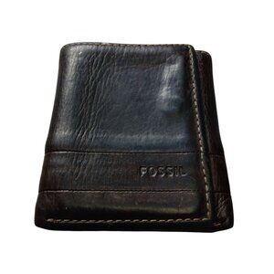 Fossil Men's Dark Brown Leather Trifold Credit Card Holder Wallet Classic